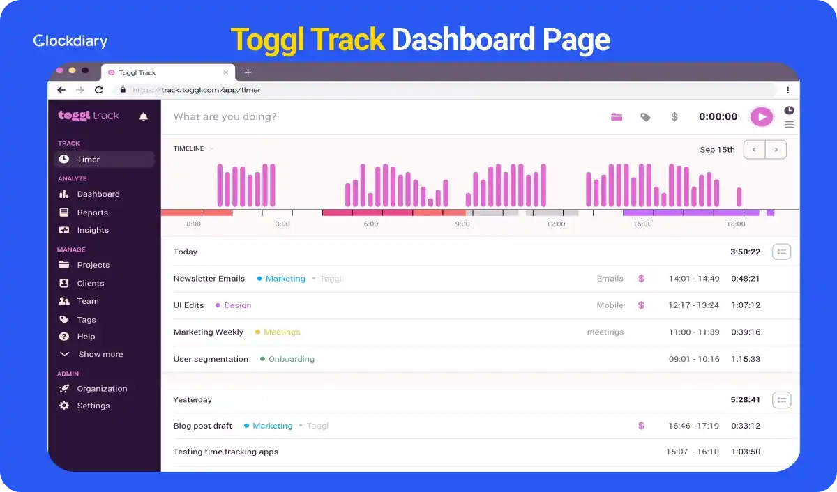 Toggl Track, one of the best Time Doctor alternatives