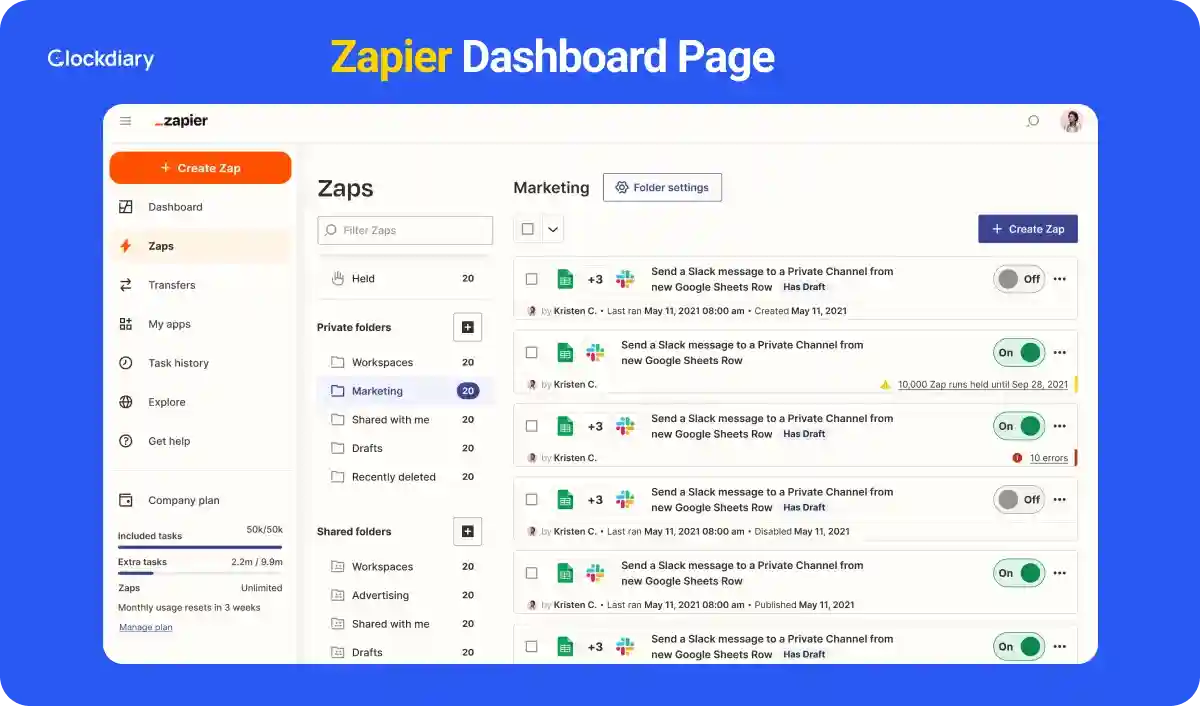 Zapier Dashboard Page