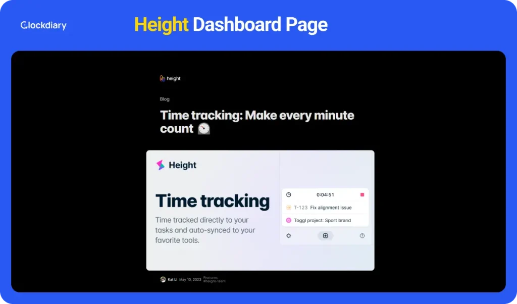 Height Productivity Tracker Dashboard