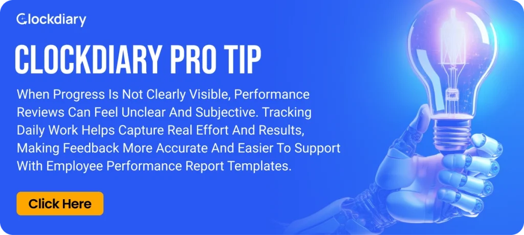 Employee performance report template with daily work tracking tip to improve accurate and fair performance reviews